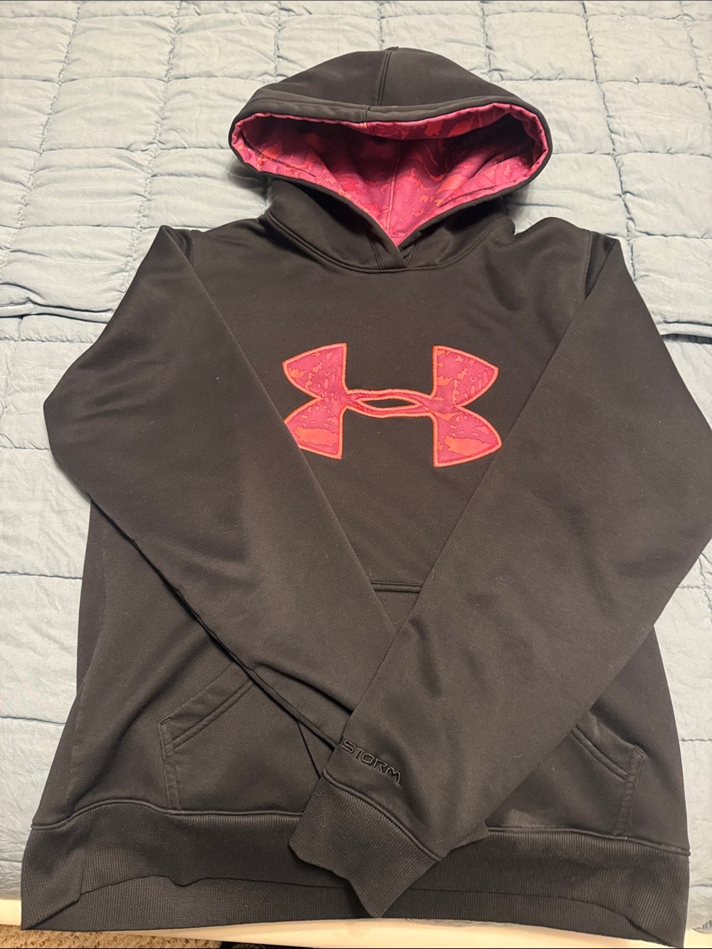 Under Armour Black Hoodie with Pink Logo and Lined Hood